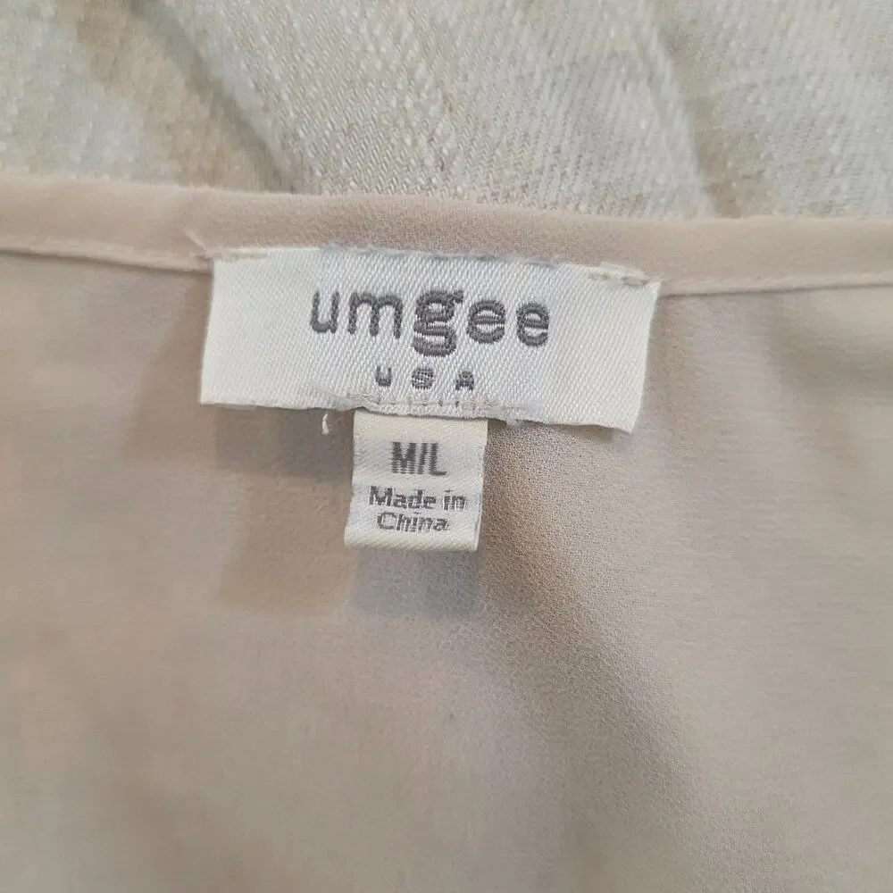 Umgee Beige Cotton Kimono Cardigan w/ Fringe Trim Open Front Boho Hippie Sz M/L - Picture 7 of 8